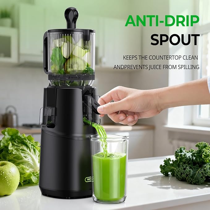 Cold Press Juicer, WETIE Juicer Machines with Large Feed Chute for Whole Fruits & Vegetables,Juice Extractor Slow Masticating Juicer with Large Auger, 99% High Juice Yield, Easy to Clean & Assembly