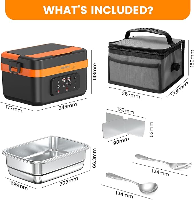 Electric Lunch Box For Adults - Rechargeable 75W Self-Heating Food Warmer with 6.3 Cups(1.5L) Stainless Steel Container, Heated Lunch Box For Office, Picnic, Car & Outdoor Use(Orange)