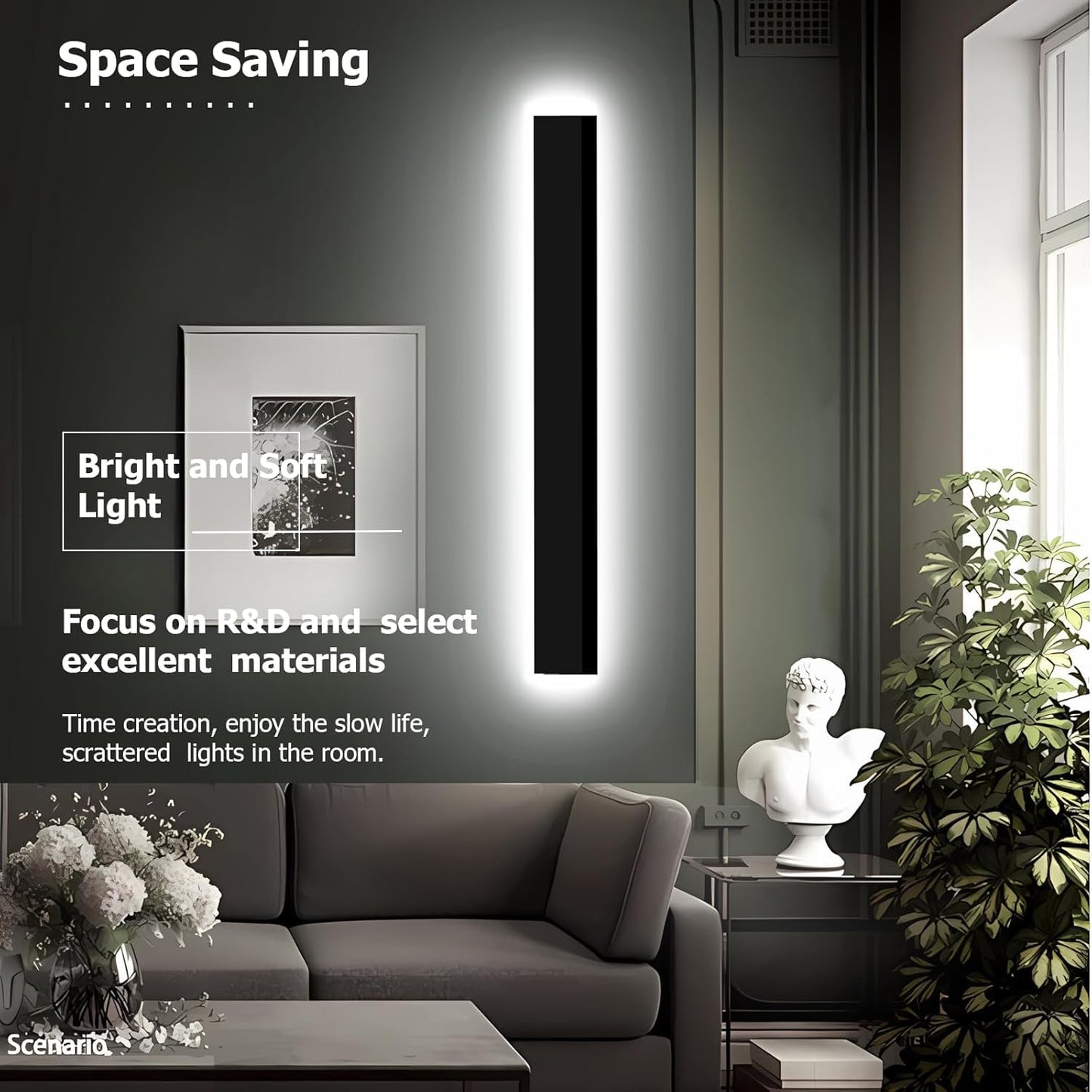 Enmln 59In Modern Outdoor Lights Fixture 4.33In Wide Dimmable Exterior Wall Lights For Garage And Front Door Long Outdoor Wall Sconce Ip65 Waterproof Black Led Outdoor Entrance Lighting
