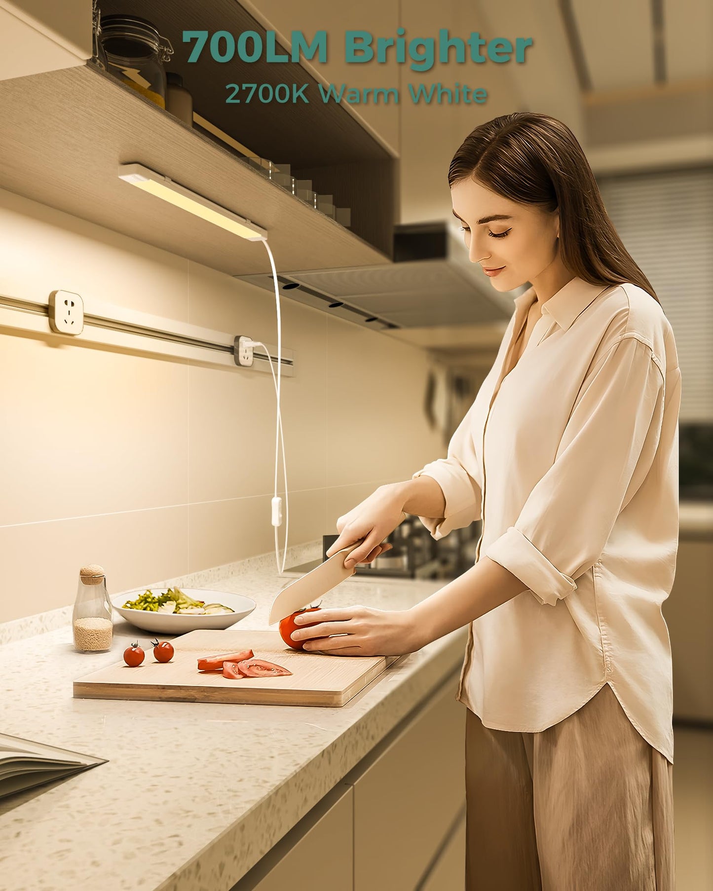 Asoko 16 Inch Under Cabinet Lights Plug And Play Under Counter Lighting 2700K Warm White With 700Lm Bright Etl Light Bar With On/Off Switch For Kitchen Under Desk Workbench