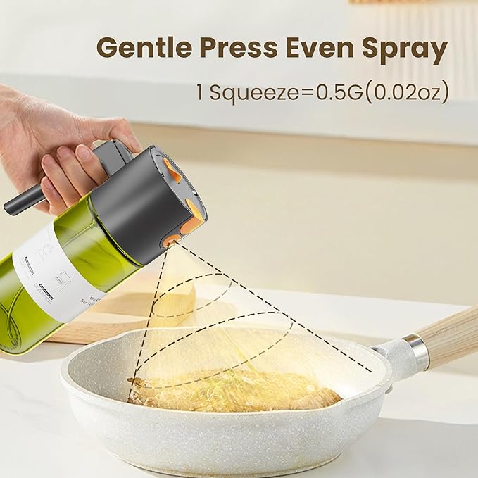 Upgrade 2 in 1 Oil Sprayer for Cooking, Olive Oil Dispenser Bottle for Kitchen Gadgets with Stickers, 17oz/500ml Food Grade Light-Blocking Glass Spray Bottle for Salad, Air Fryer, BBQ