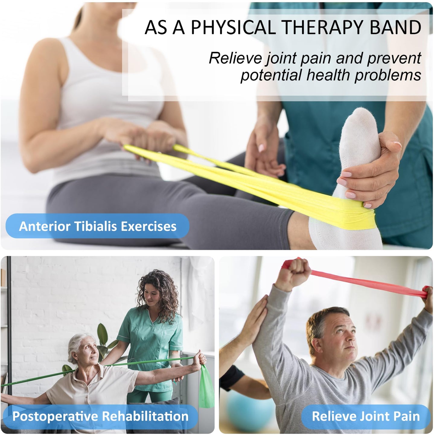 Exercise Bands Set with Handles - Latex Free Resistance Bands for Stretching, Workout, Rehab, Yoga, Pilates, Gym, Home Exercise