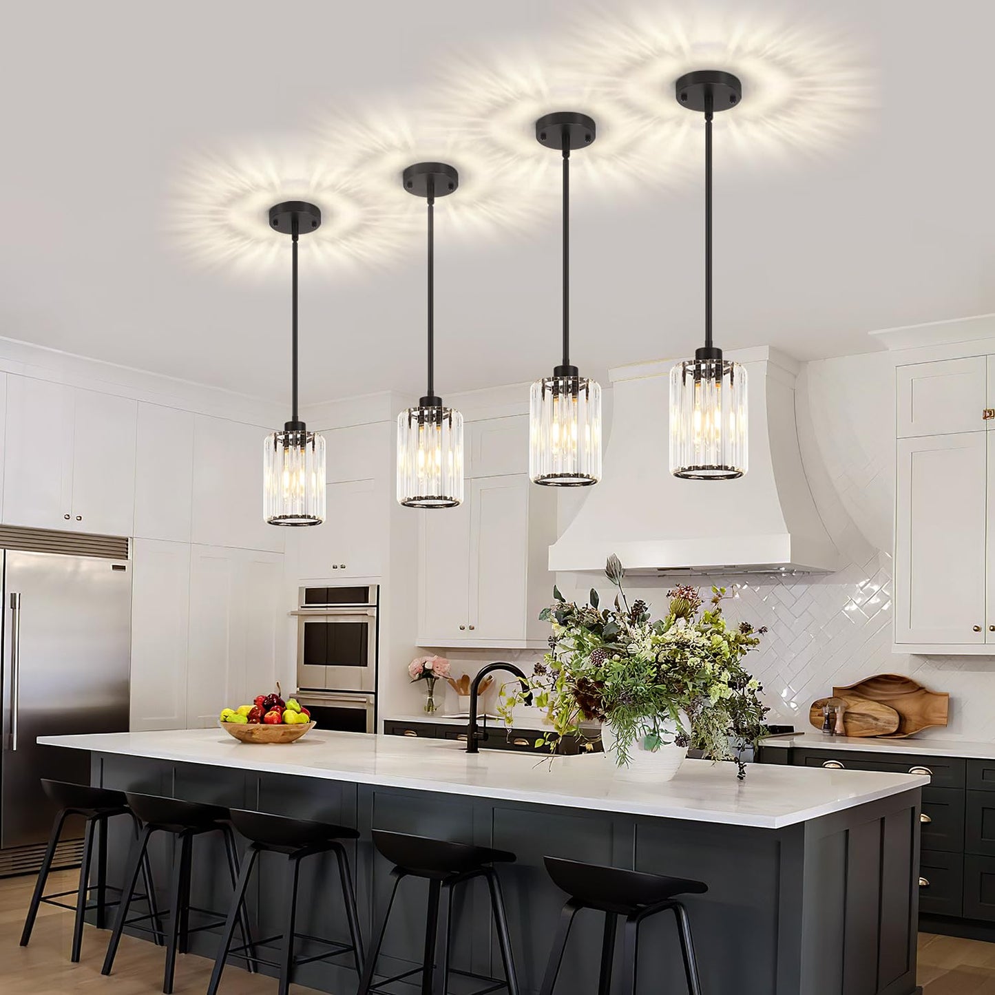 Zsmihdoh 3 Pack Black Pendant Light  Modern Crystal Pendant Lights Kitchen Island Lighting  Hanging Light Fixtures Mini Chandelier Pendant Lights For Island Dining Room Hallway Bedroom