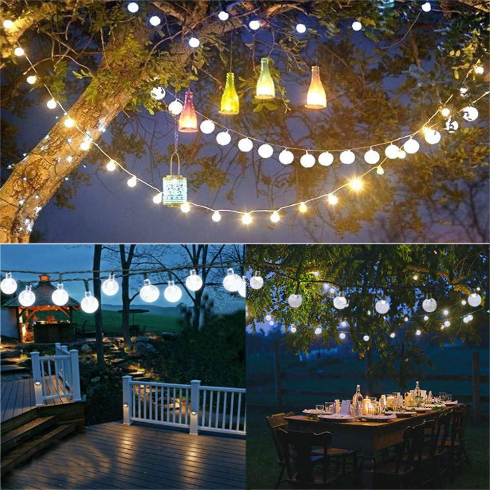 LYHOPE Solar String Lights, 71ft, 120 LEDs, Waterproof, 8 Modes, White, Outdoor Patio Garden Gazebo Decorations