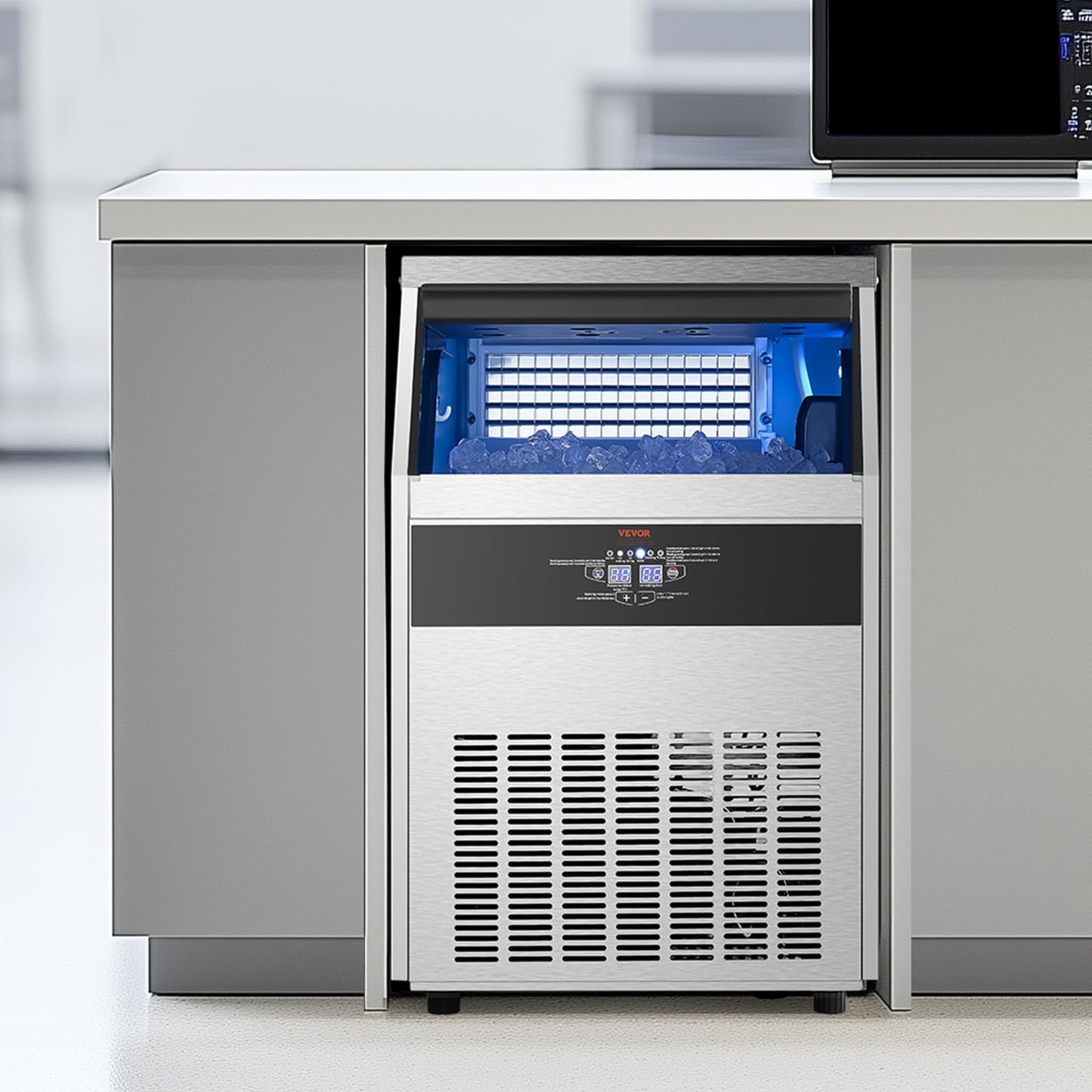 VEVOR Commercial Ice Maker Machine, 160lbs/24H Ice Maker Machine with 66lbs Storage Capacity, 80 Ice Cubes in 15 Minutes, LED Digital Display Freestanding Self-Cleaning for Bar Office Restaurant
