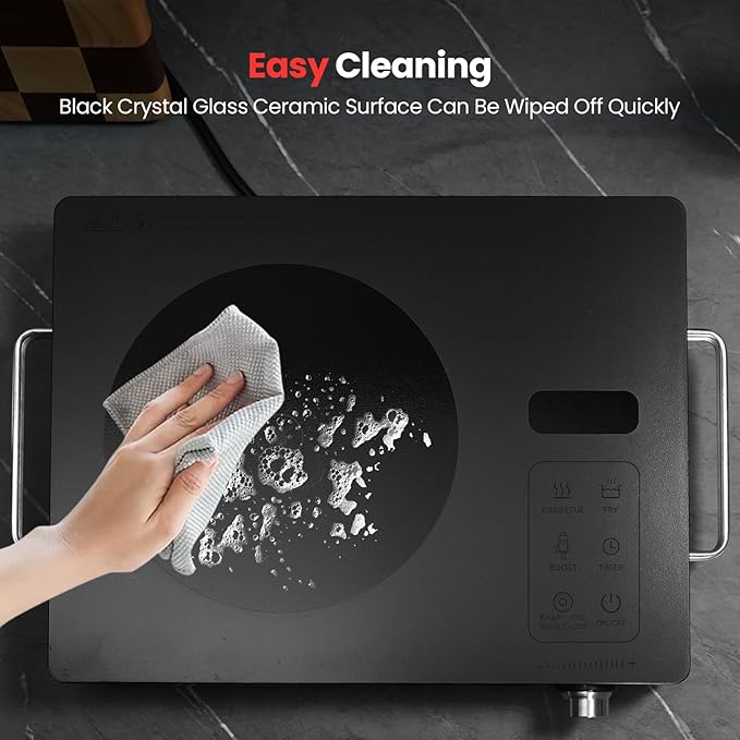 Portable Ceramic Cooktop Infrared Hot Plate,Stainless Steel Countertop Burner With Double Rings Heating Dual Control 10 Power 3H Timer Electric Stove For Cooking 1800W(Gray)