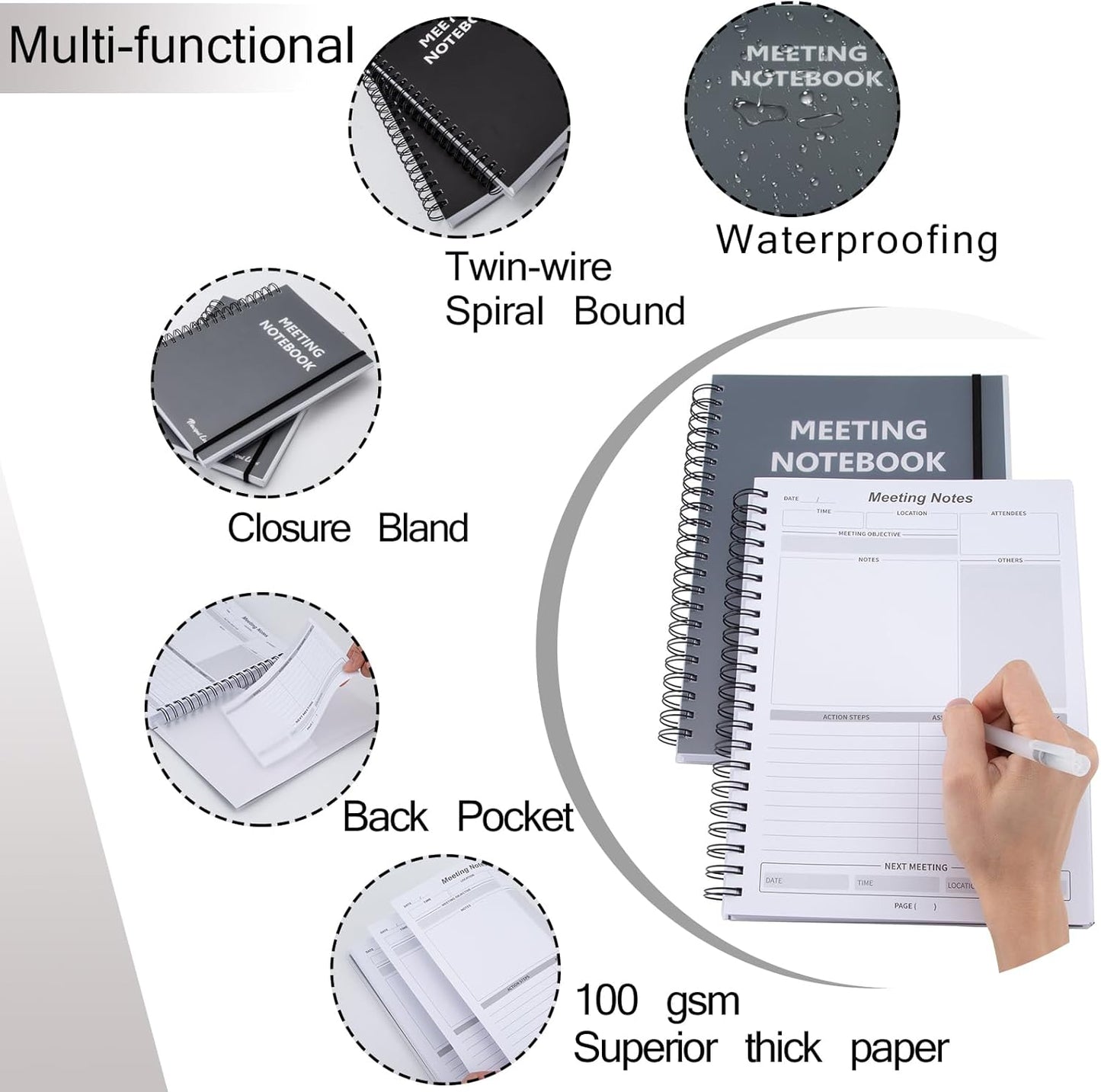 Meeting Notebooks for Work 8.5" X 11" - A4 Professional Work Notebook for Note Taking - Daily Planner with Notes Section,Business Notebooks for Work Organization,240 Pages