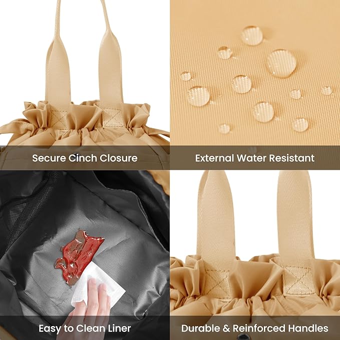 Lunch Bag for Women Men Reusable Drawstring Insulated Lunch Box Stain-Resistant Large Lunch Bags Perfect for Work Picnic Brown