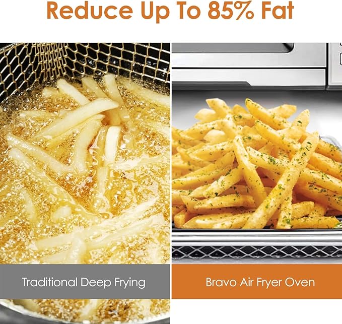 Nuwave Bravo Air Fryer Toaster Smart Oven, 12-in-1 Countertop Convection, 30-QT XL Capacity, 50°-500°F Temperature Controls, Top and Bottom Heater Adjustments 0%-100%, Brushed Stainless Steel Look