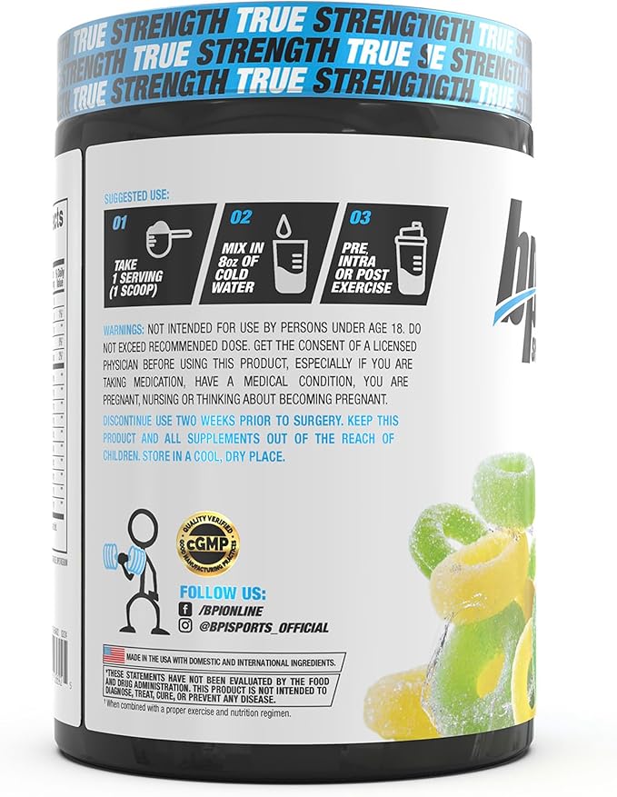 BPI Sports Essential Amino Acids EAA Powder - Pre, Intra & Post Workout Drink - BCAA Powder for Men & Women, EAA + BCAA + Hydration. Advanced Formula with 10g of EAA. (Sour Power)