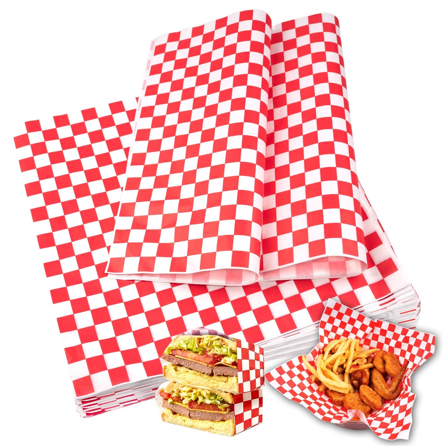 115pcs Deli Paper Sheets - 12x12" Sandwich Wrapping Paper, Checkered Wax Paper, Premium Grease Resistant Food Basket Liners