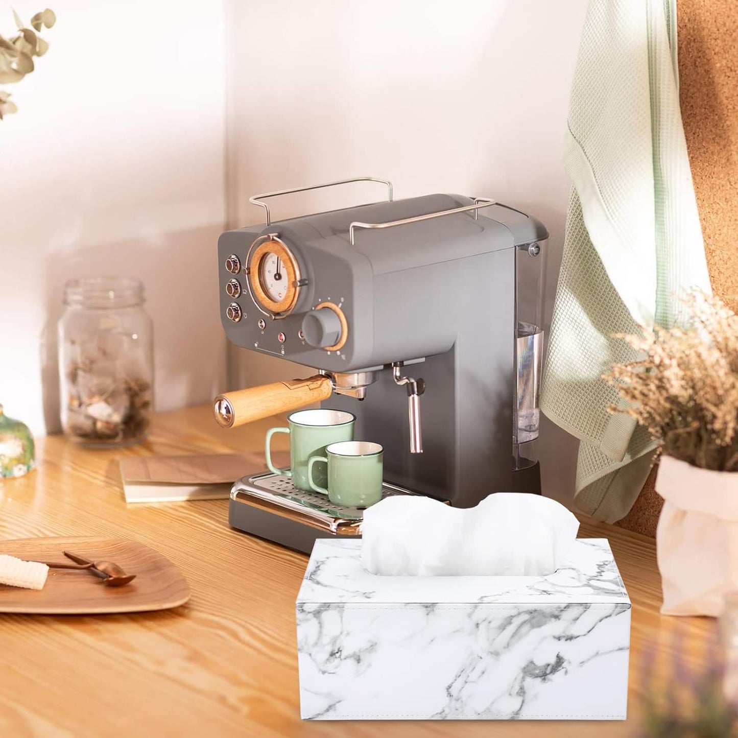 Sumnacon Rectangular Leather Tissue Box Cover - Stylish Tissue Box Holder with Magnetic Bottom, Decorative PU Tissue Box for Vanity Dresser Night Stand Table Countertop Home Office Car, Marble White