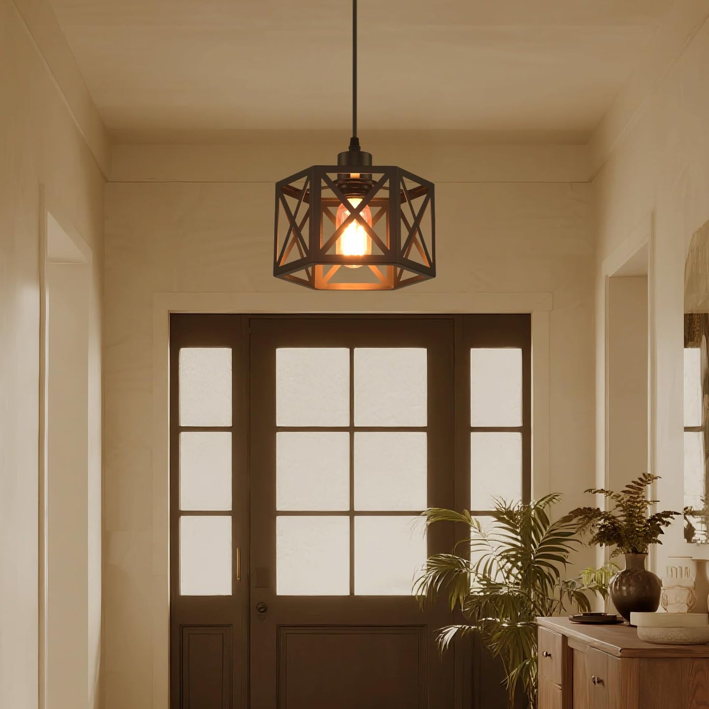 Cafulam Farmhouse Pendant Light Fixture  Black Pendant Lights For Kitchen Island Industrial Lantern Pendant Light Fixtures With Light Shade  Adjustable Height Hanging Pendant Lighting