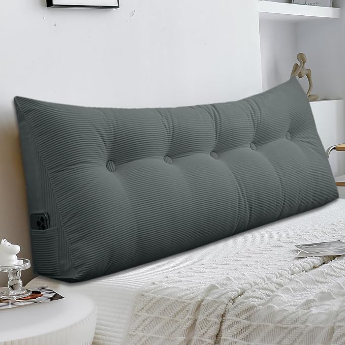 Headboard Pillow - Queen-Sized Headboard Wedge Pillow for Daybeds and Bunk Beds - Durable, Comfortable, with Removable Velvet Cover (Dark gray, 59x20x8Inches)