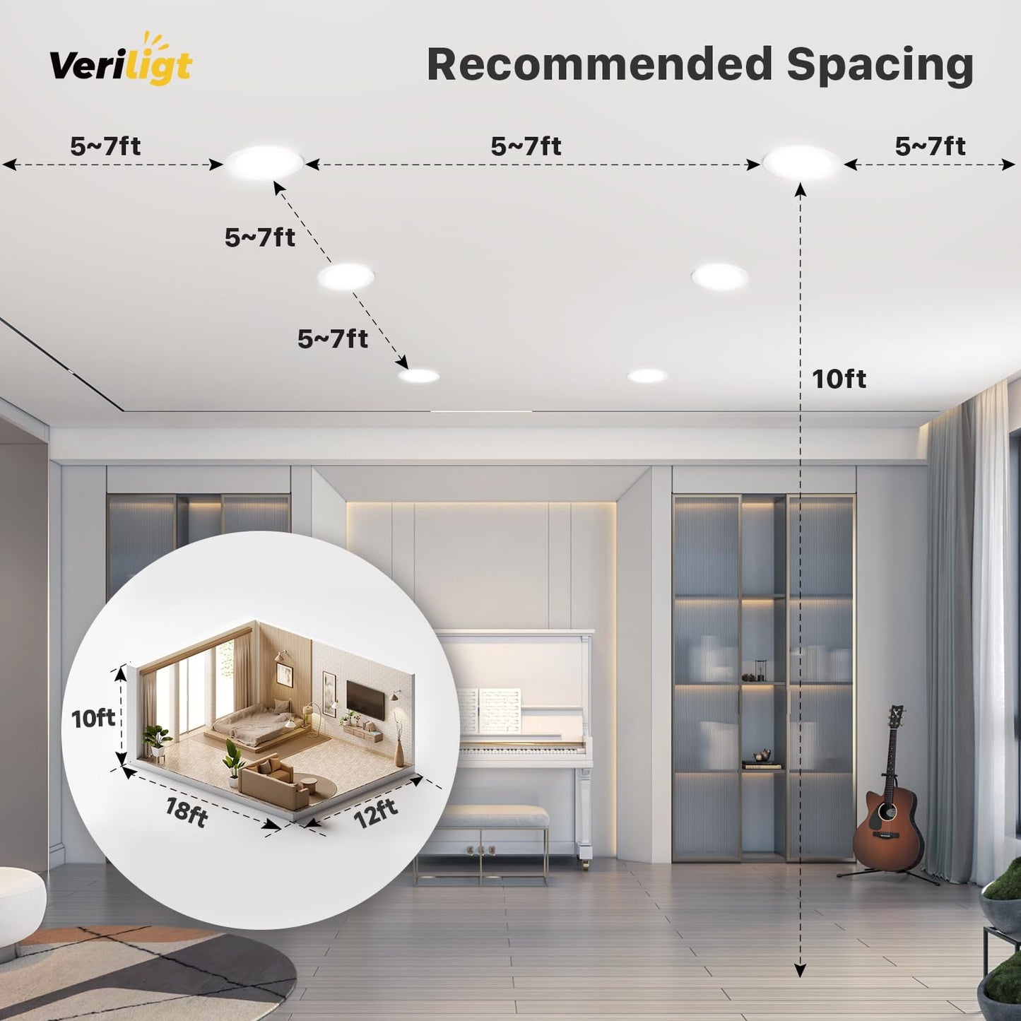 Veriligt 24 Pack 6 Inch 5CCT LED Recessed Light, Silm Canless Recessed Lighting, Dimmable, Damp Rated, 2700K-5000K Selectable, Wafer Ceiling Downlight with Junction Box, 1200LM, 12W 120V, ETL&FCC