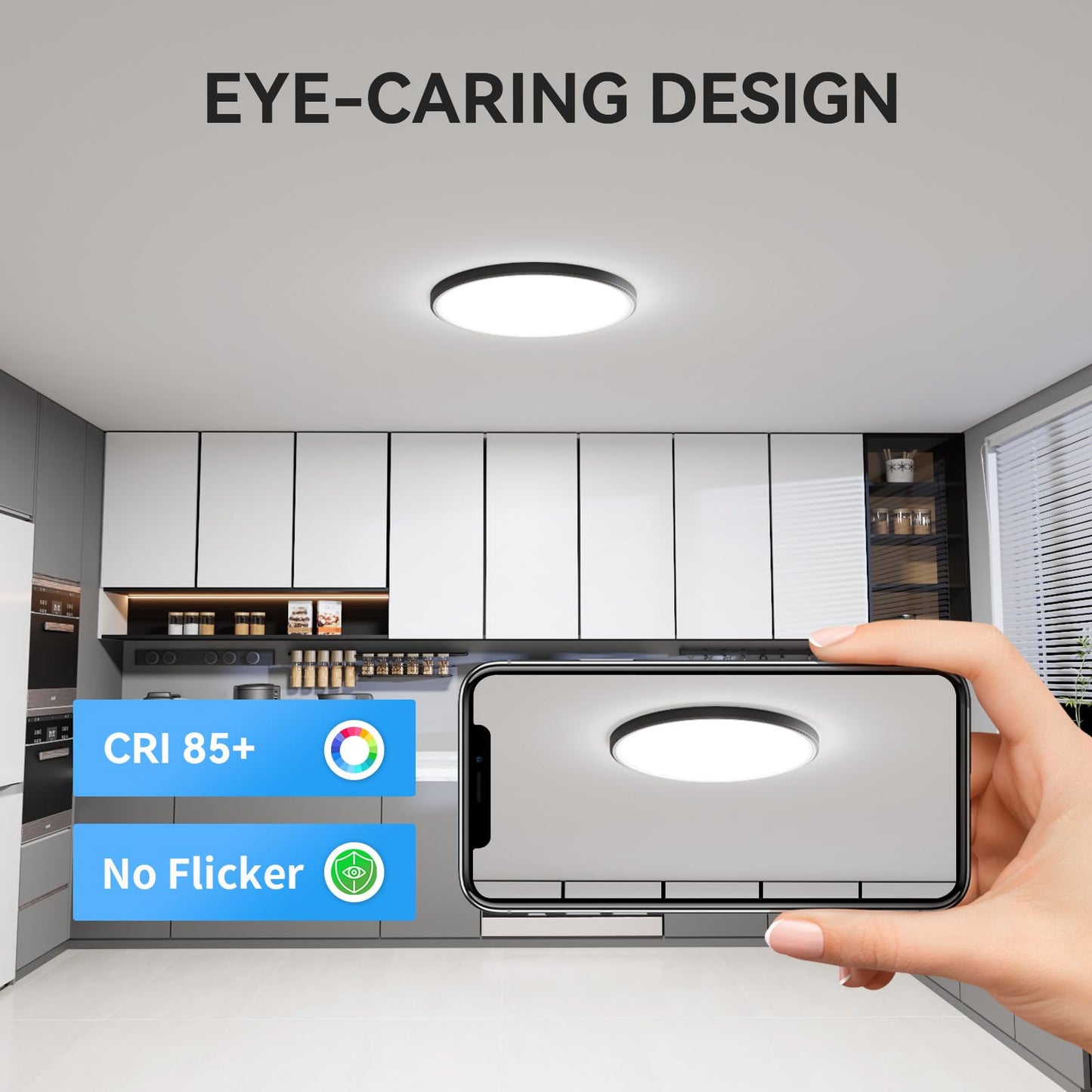 WKONCLDY LED Flush Mount Ceiling Light, 3200lm, Super Slim 12 inch, 5000K, Black, Two Pack
