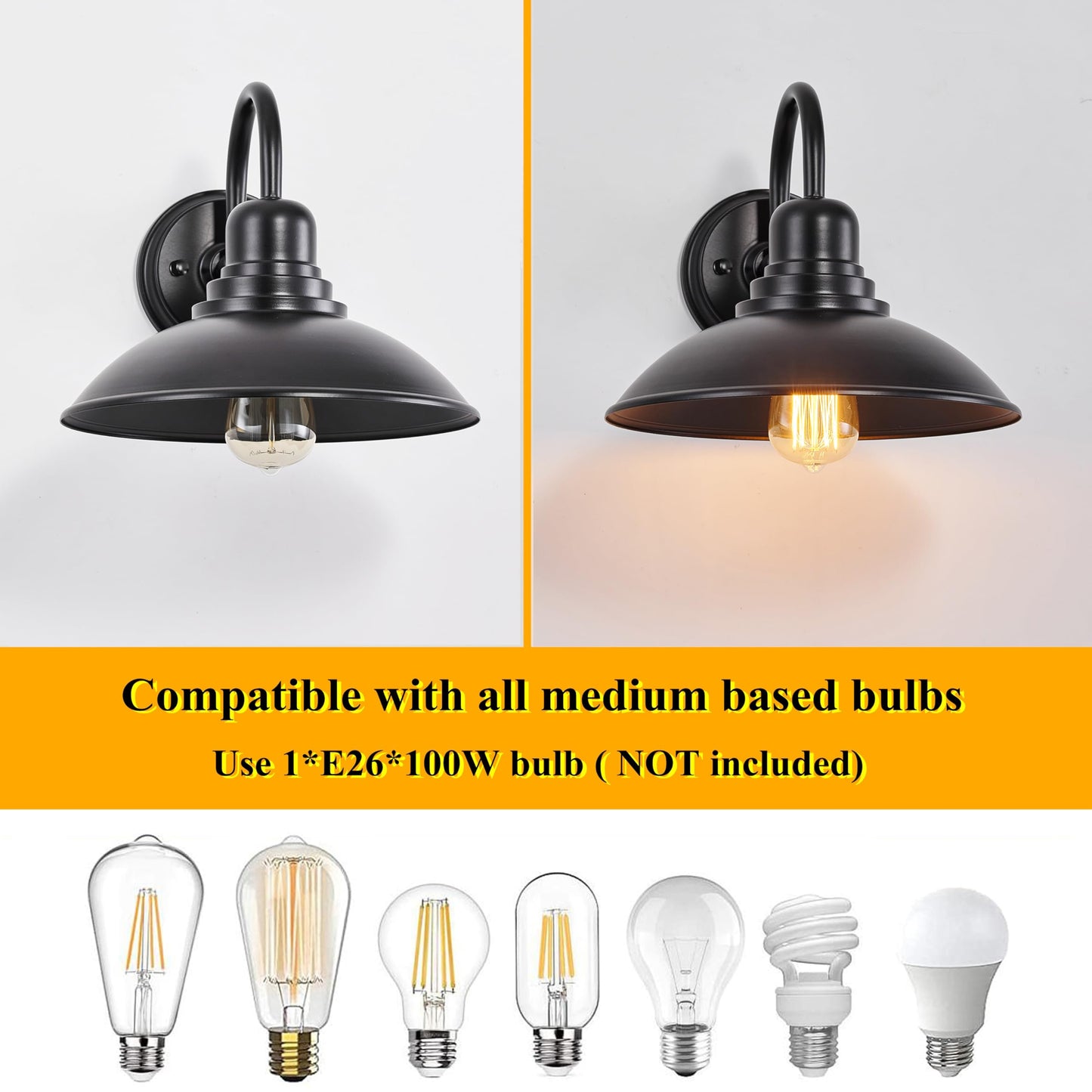 Flalinko Black Gooseneck Barn Light Indoor  Farmhouse Vanity Lighting Fixtures With E26 Based Socket  Round Exterior Wall Sconce For House Bedroom Garage Bathroom