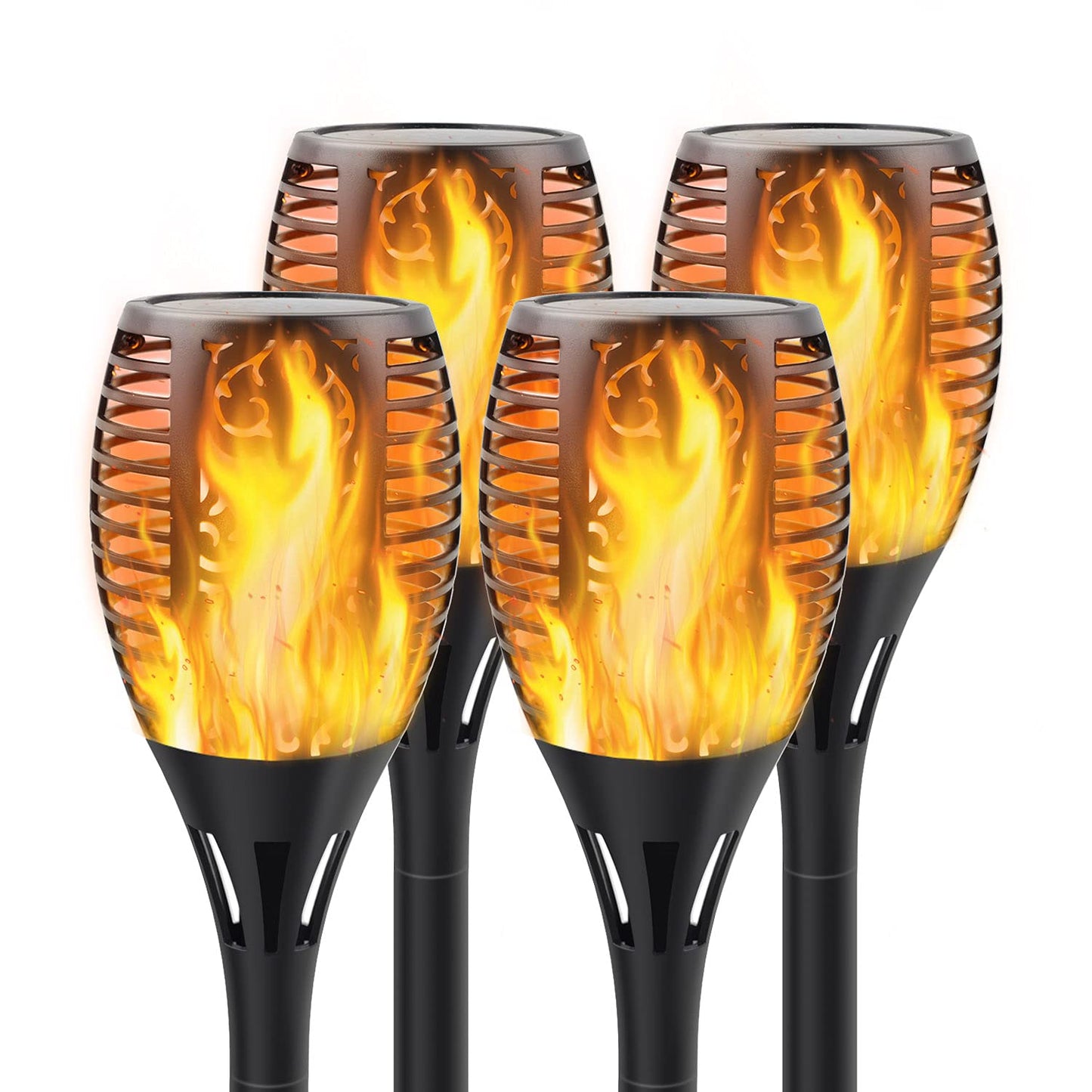 Permande Solar Torch Lights, Flickering Flame Effect, Waterproof, 4 Pack, Black, Model Sl33