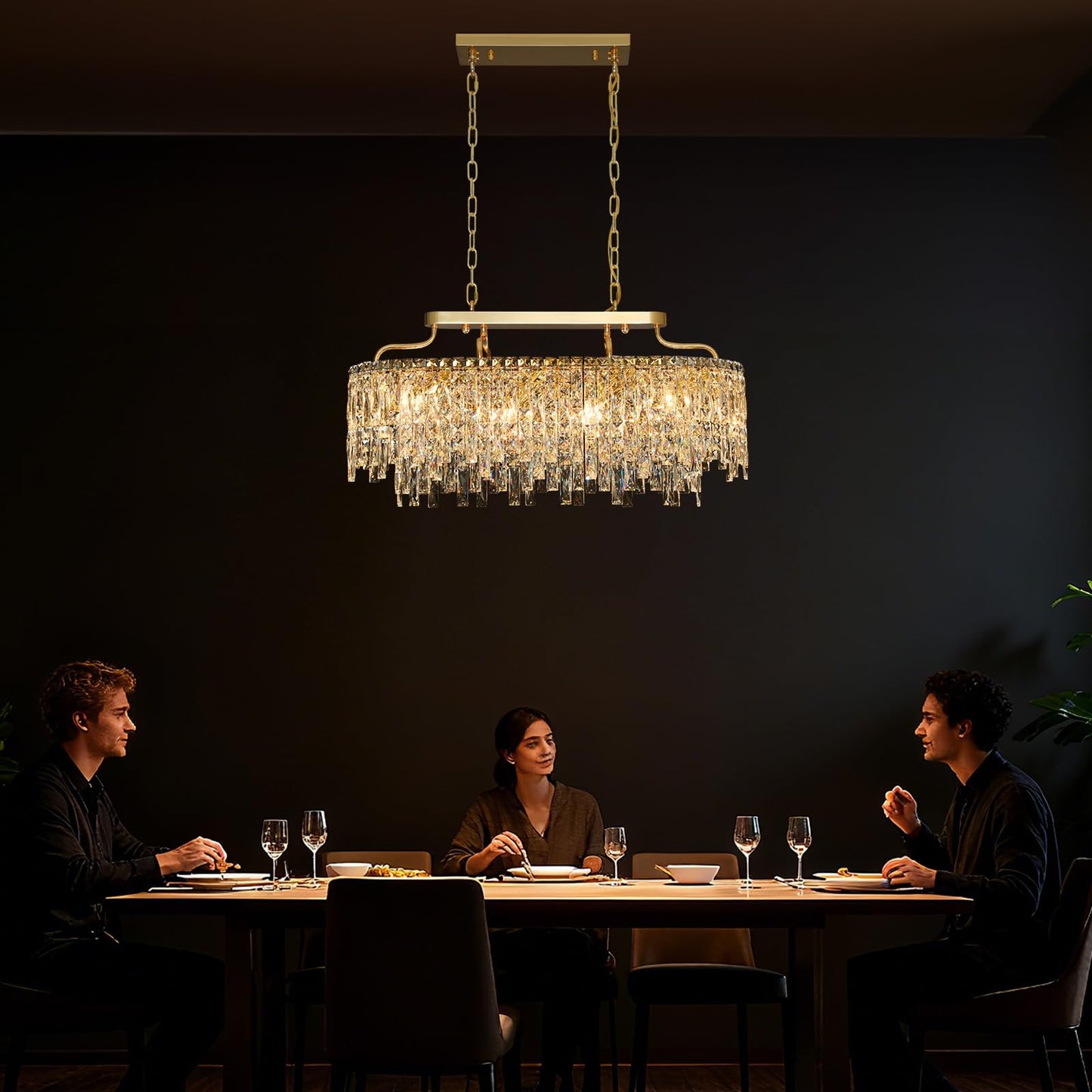 Nisidun Gold Crystal Chandelier | Modern stylish Oval-Shaped Chandeliers For Dining Room Light Fixture  32 10-Light Crystal Ceiling Lighting Fixture For Dining Room Kitchen Island Bar