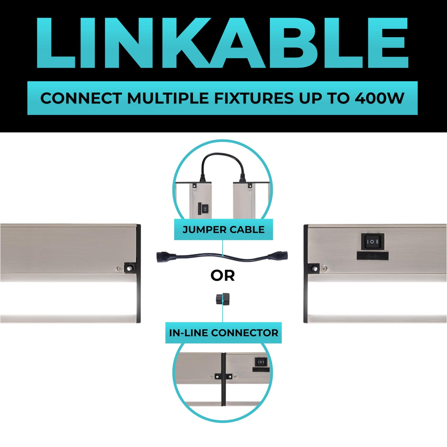 Led Under Cabinet Lighting Hardwired - Linkable Undercabinet Lights For Kitchen - 3Cct 24 Inch Satin Finish - Undercounter Dimmable Plug In Light Or Hard Wired - Under Counter Fixture Direct Wire