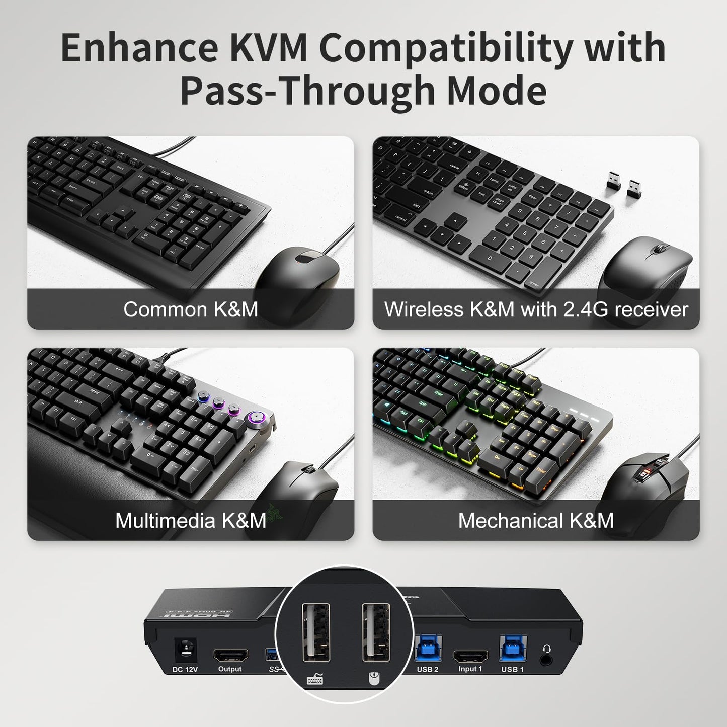 TESmart USB 3.0 HDMI KVM Switch 1 Monitor 2 Computers 4K@60Hz, L/R Audio & Microphone, 2 Port EDID Emulators, Hotkey Switching, Button Switching with Remote Switch and All Input Cables