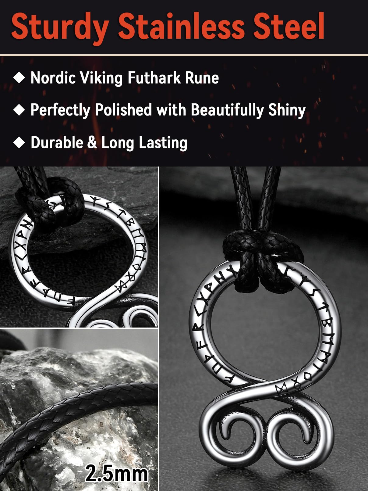 FaithHeart Troll Cross Necklace, Viking Rune Pendant for Men Women Nordic North Protection Jewelry