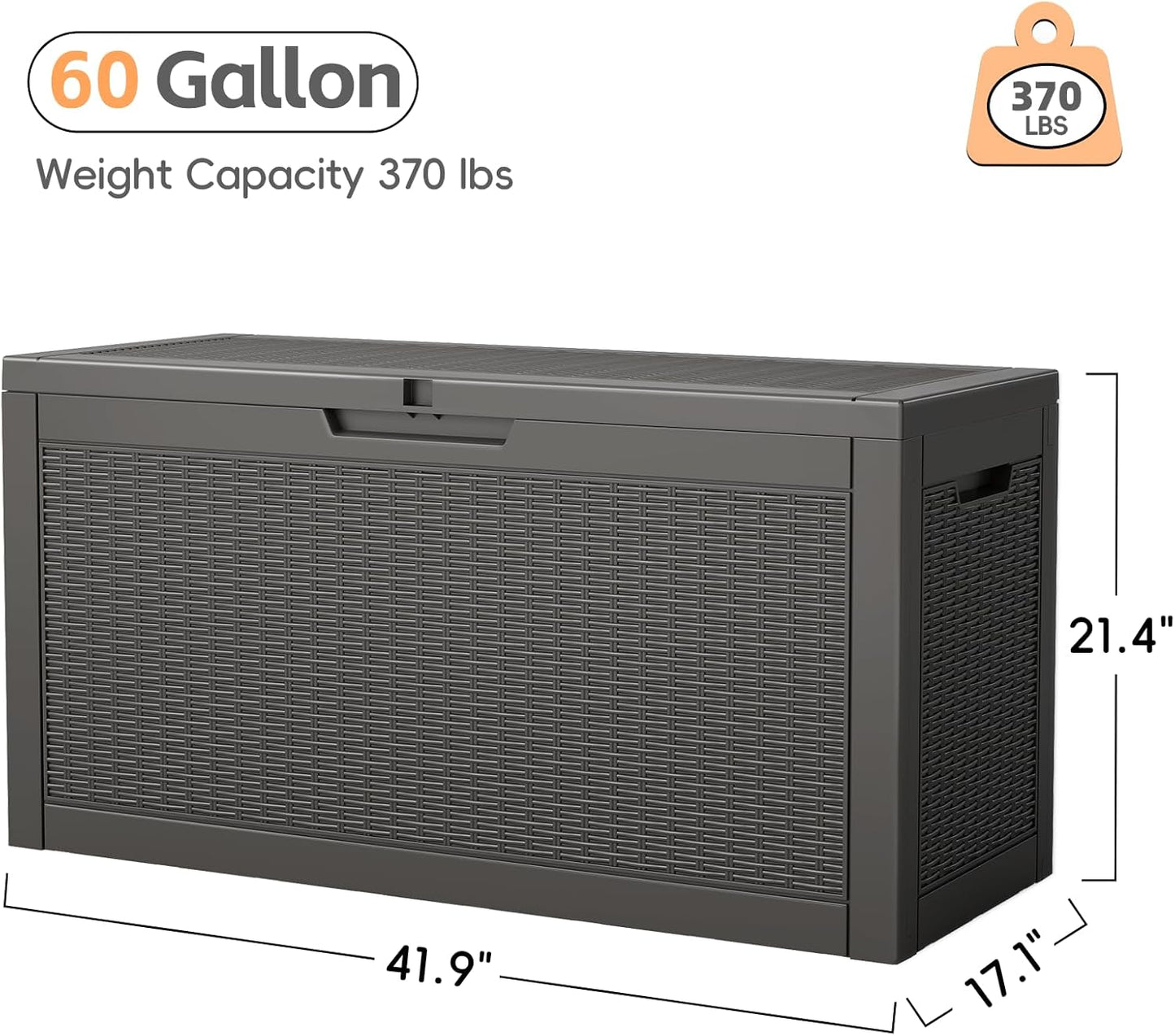 Outdoor Storage Box, 60 Gallon Waterproof Resin Deck Box, Storage Bin for Package Delivery, Patio Furniture Cushion, Garden Tools, Pool Accessories, Weatherproof and UV Resistant, Black