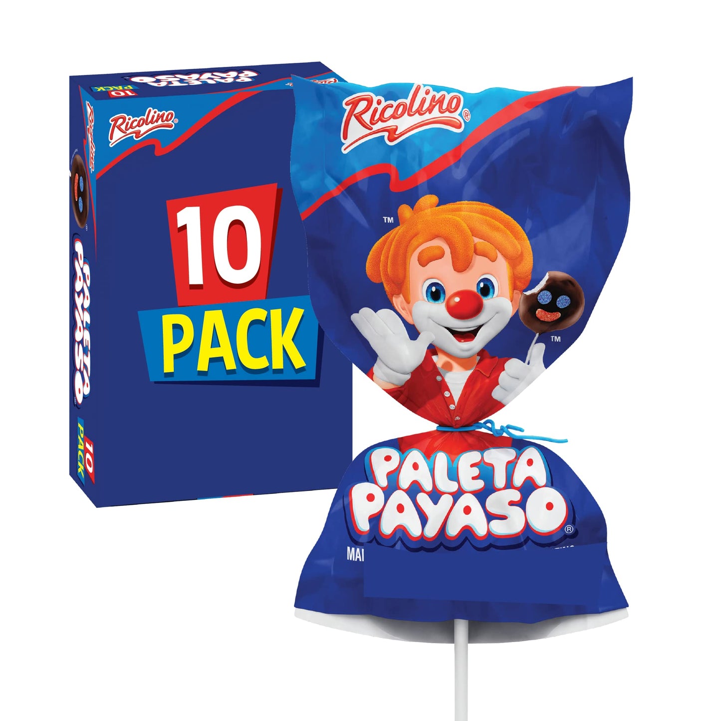 RICOLINO Paleta Payaso Marshmallow Lollipop Box of 10 count