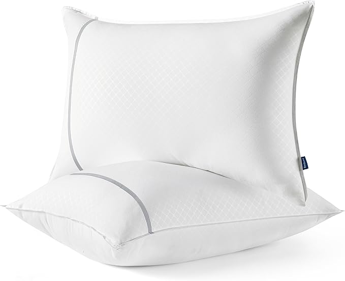 Bedsure Hotel Pillows - Luxury Bed Pillows for Sleeping with Decoration Strip Breathable Cover Soft & Supportive Pillows for Side, Back or Stomach Sleepers (2, Grey, Queen)