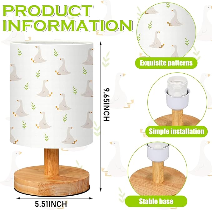 VIHOSE Silly Goose Kids Table Lamp for Bedroom Kids Bedside Lamp with Linen Wooden Nightstand Cartoon Nursery Lampshade for Girls Boys Living Room