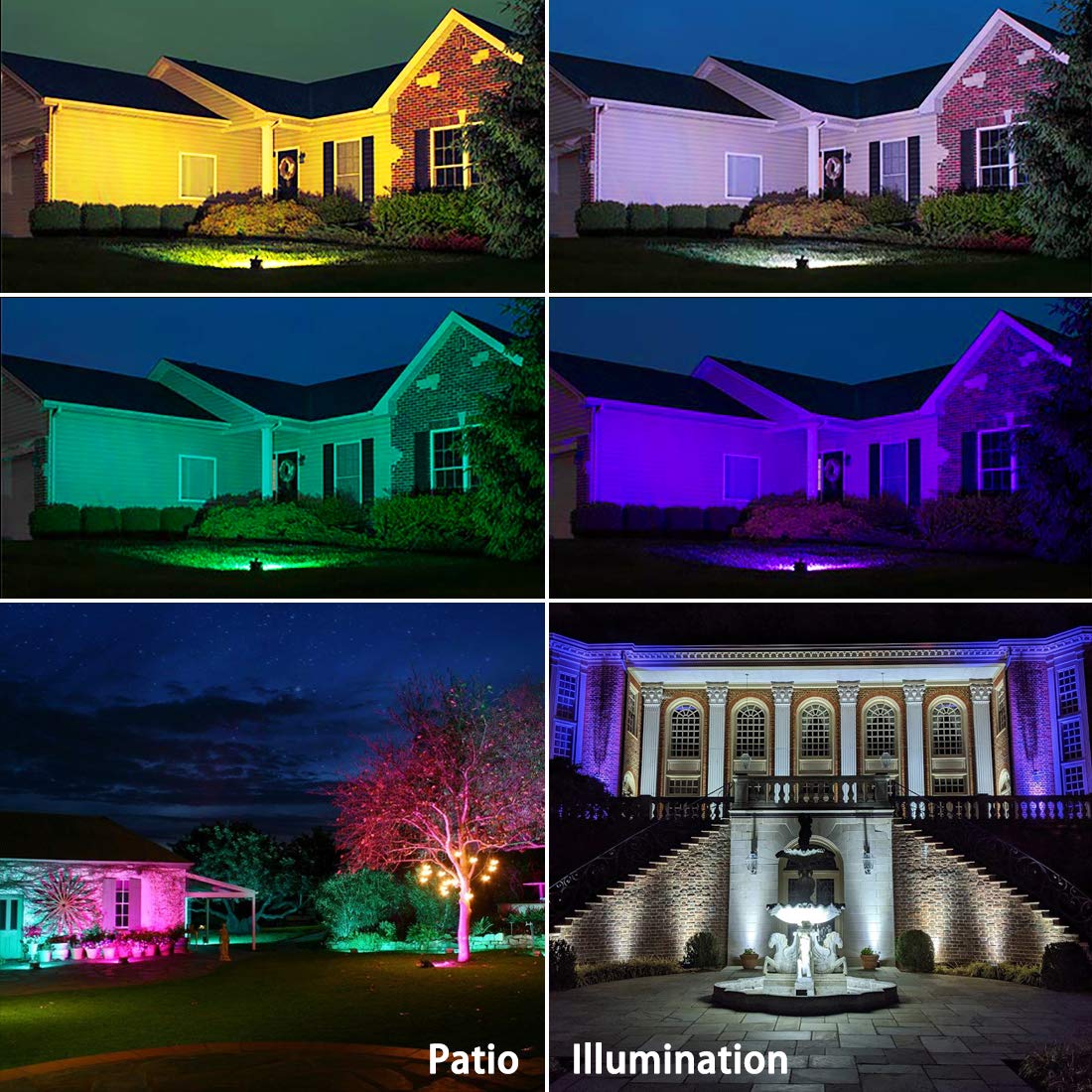 MELPO RGBW LED Flood Light, 50W Equivalent, 120 Colors, Dimmable, 2 Pack, Aluminum & Glass, Multicolor