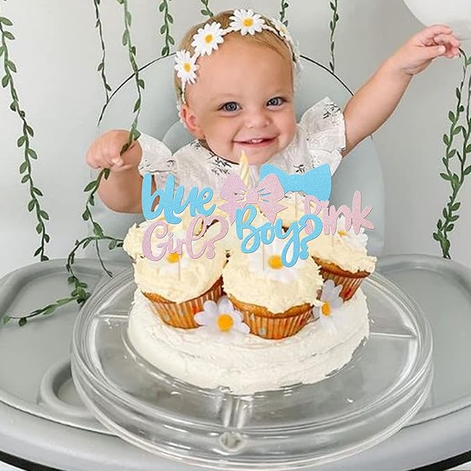 Rsstarxi 36 Pack Boy or Girl Cupcake Toppers Pink or Blue Glitter Bow Tie Gender Reveal Cupcake Picks for He or She Gender Reveal Theme Baby Shower Kids Birthday Party Cake Decorations Supplies