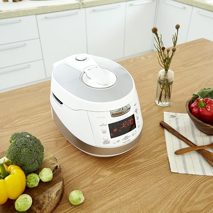 CUCKOO CRP-HS0657FW 6-Cup (Uncooked) 12-Cup (Cooked) Induction Heating Pressure Rice Cooker with Nonstick Inner Pot & 16 Menu Modes (White/Silver, Made in Korea)