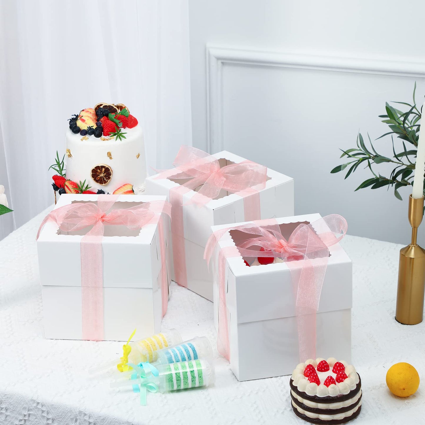 Moretoes 20pcs 8x8x8 Inches Cake Boxes with Window, White Bakery Dessert Boxes, Cajas Pasteles for Cake, Valentine's Day, Mother's Day, Birthday, Wedding, Party