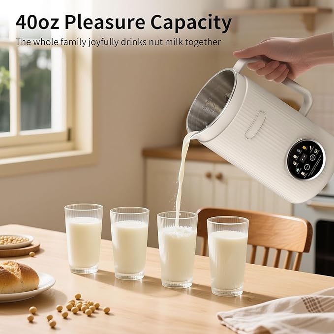VBGK 8 in 1 Automatic Nut Milk Maker Blender with 20 Blades, 40oz Homemade Coconut, Soy, Oat, Almond, Plant Based Milks and Non-Dairy Beverages with18H Delay Start/Keep Warm/Boil Water/Self-Cleaning