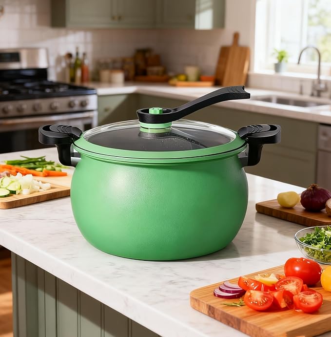Micro Pressure Cooker, Multifunctional Large Capacity Non-stick Pressure Cooker, 8QT, Non-Stick Surface, Visual Glass Lid, Safety Valve, for All Stovetops (Green)