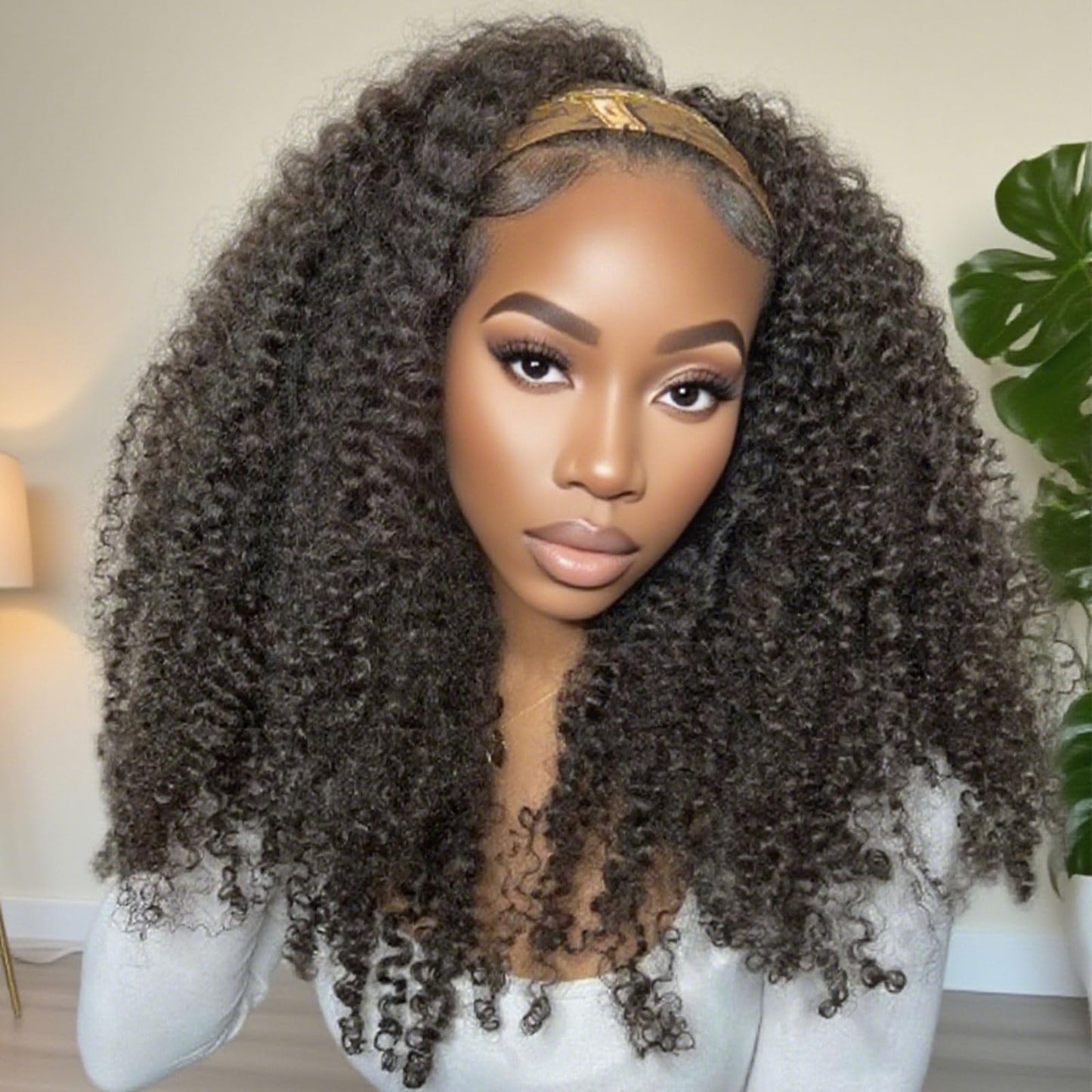 DSEKCAIN Kinky Curly Headband Wig Human Hair 20 inch 200 Density 100% Real Human Hair Curly Headband Wig No Glue No Sew In Gluel