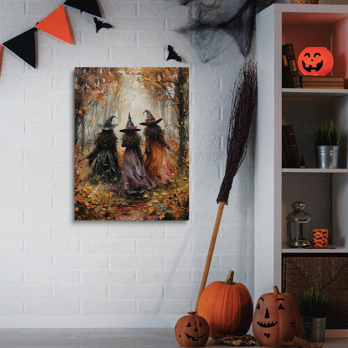 Vintage Three Witches In The Forest Painting Witch Print Witchy Canvas Print Halloween Wall Art Halloween Decor Witch Poster Dark Academia Gothic Room Decor for Bedroom 20x30in Large Frame Wall Art