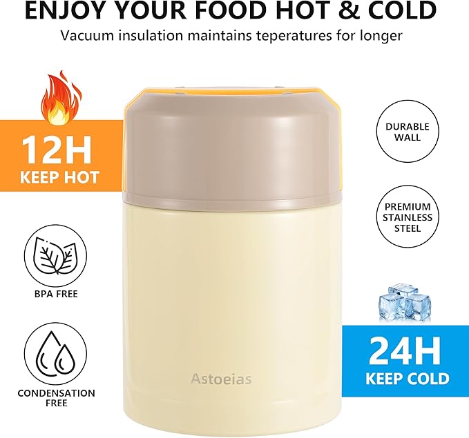 Insulated Thermo Soup Jar for Kids & Adults, 27 oz Stainless Steel Thermal Food Container with Spoon, Triple Layer Insulation (Gray)