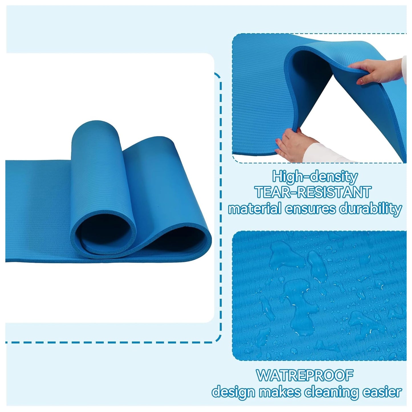 Fitvids 1/2-Inch Thick High Density Foam Exercise Yoga Mat with Carrying Strap, For Cushioning The Body Against Hard Floors, Blue