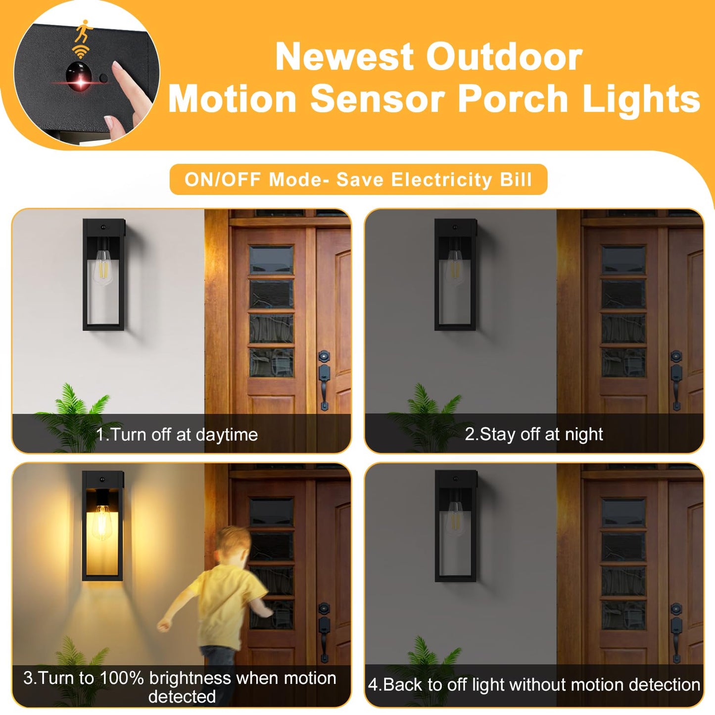 Oykyohei 2 Pack Large Porch Lights With Gfci Outlet  Dusk To Dawn Motion Sensor Outdoor Lights  2 Lighting Modes Waterproof Anti-Rust Wall Sconce Lantern  Outside Light For House  14.62 Inch