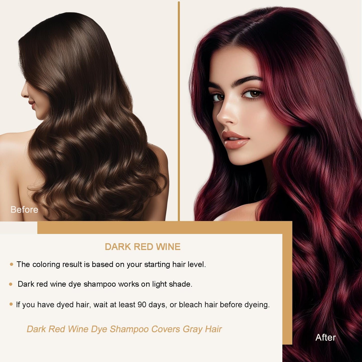 Fvquhvo Red Hair Dye Shampoo, Hair Color Shampoo for Women Men, Long Lasting Red Hair Dye, Covers Gray Hair in Minutes, Dark Bur
