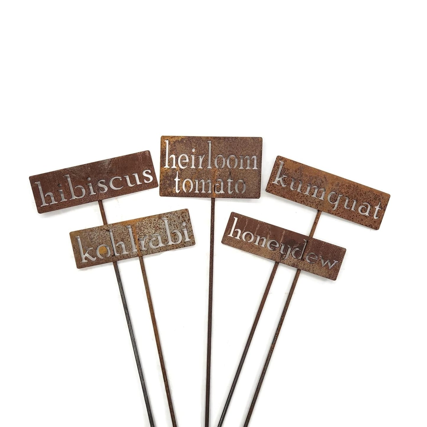Classic Metal Garden Markers 19 Inches Tall (heirloom tomatoes, Naturally Rusted)