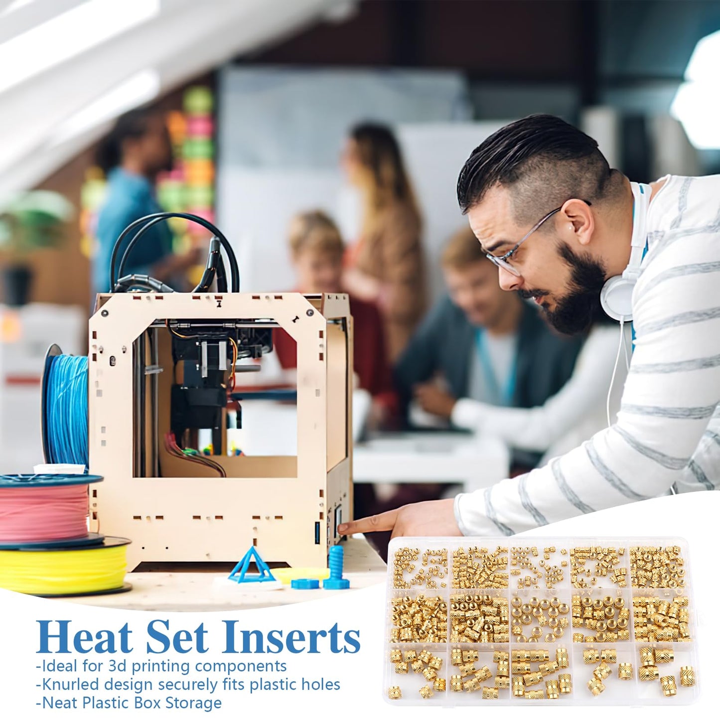 420 Pcs Threaded Inserts, M2 M2.5 M3 M4 M5 M6 Brass Heat Set Inserts for Plastic, Metric Knurled Nuts Insert Assortment Kit for 3D Printing Components