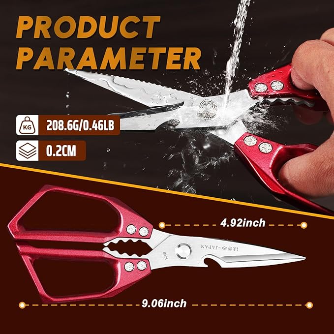 Huusk kitchen Scissors Set Red - Japanese kitchen Shears, Heavy Duty Poultry Shears, Sharp Meat Scissors for Food, Chicken Bones, and Turkey, Christmas Gifts for Women Men
