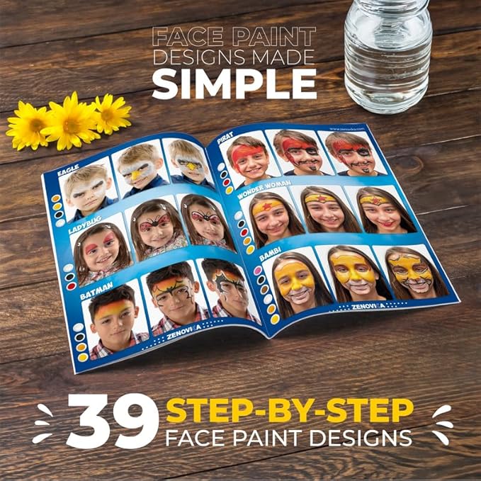 Face Painting Kit for Kids - Non-Toxic and Hypoallergenic Face Paint Kit with 24 Colors, Stencils, Book, and Professional Halloween Makeup Kit - Safe and Easy to Use Face Paint Kit for Kids