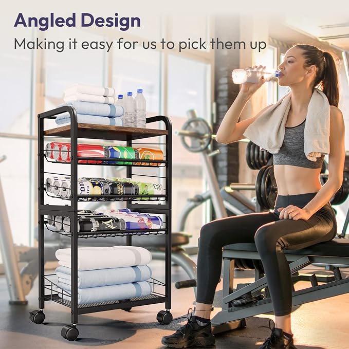 SWTYMIKI Can Organizer for Pantry - Stackable Rolling Snack Cart, Soda Can Organizer, Multi-Functional Shelf with Adjustable Wheels for Kitchen, Office, Living Room, Black