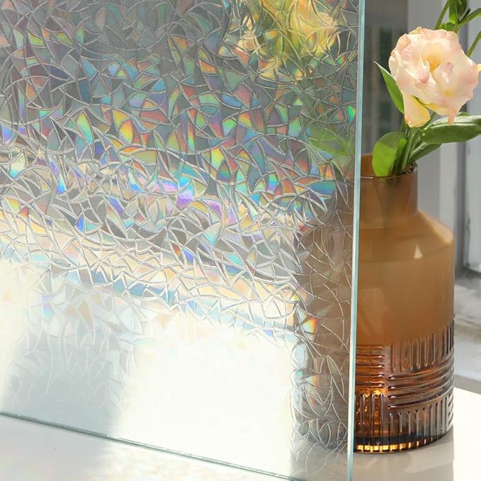 3D Prism Window Film,Transparent Decorative Glass Film Window Door Tint,Rainbow Effect Static Cling Heat Control Anti UV for Kitchen,Dining Room,Bedroom,Living Room,17.5 inches by 78.7 inches