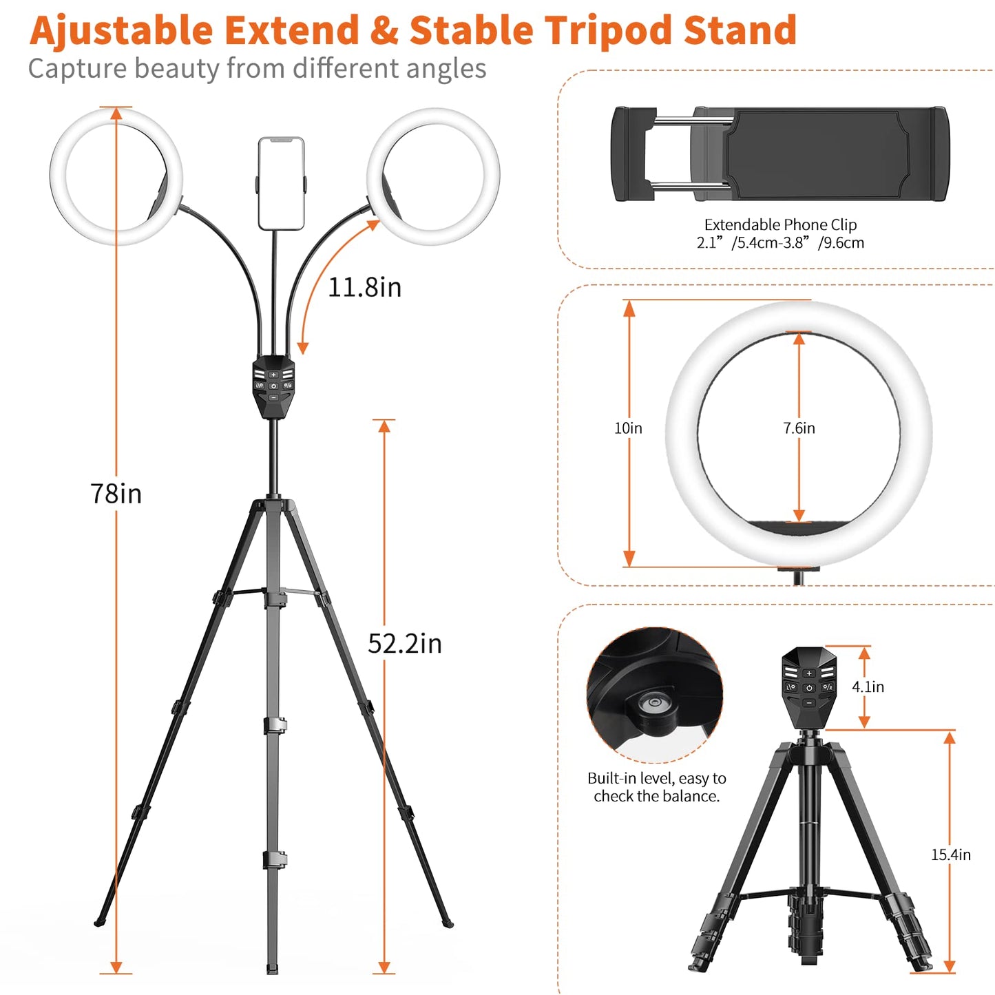 Sebider Dual 10 Led Ring Light With Tripod Stand & Phone Holder, Selfie Circle Lights With 5 Light Modes (2700-6500K)&12 Brightn
