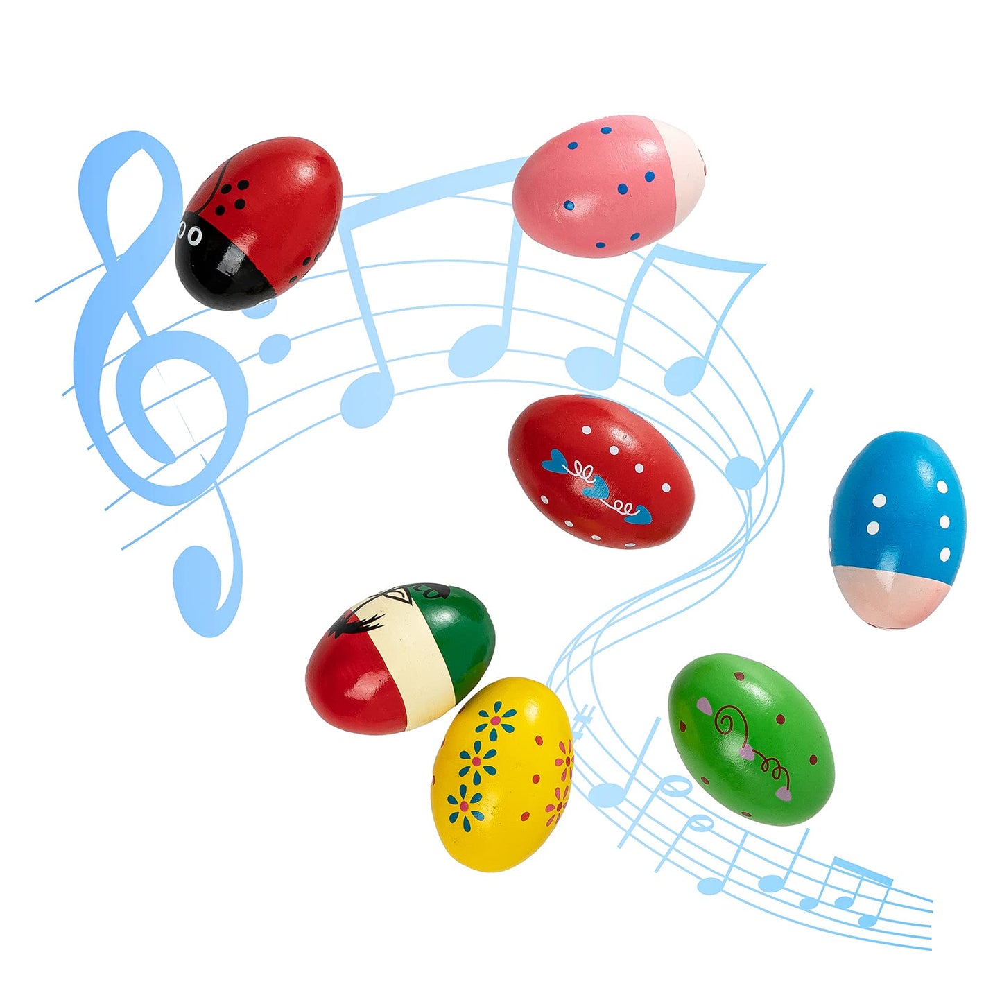 Musfunny Egg Shakers Set 7Pcs Wooden Hand Percussion Shakers Musical Maracas Instrument For Kids Musical Education Party Classro